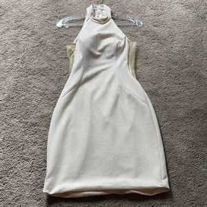 Jovani Off White Creme Glitter Mid Dress Size 4